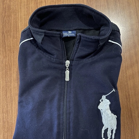 Vintage Polo Ralph Lauren Mens Full Zip Jacket L Navy Blue Classic Big Pony - Picture 10 of 10